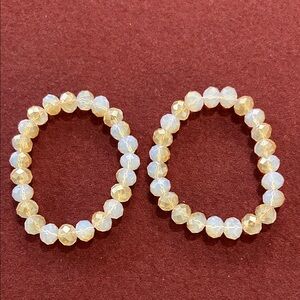 Elegant Gold and Cream Beaded Bracelet Set